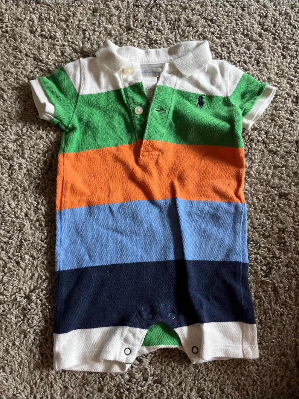 Ralph Lauren striped polo shirt romper baby onesie bodysuit 3M 1-3M orange green